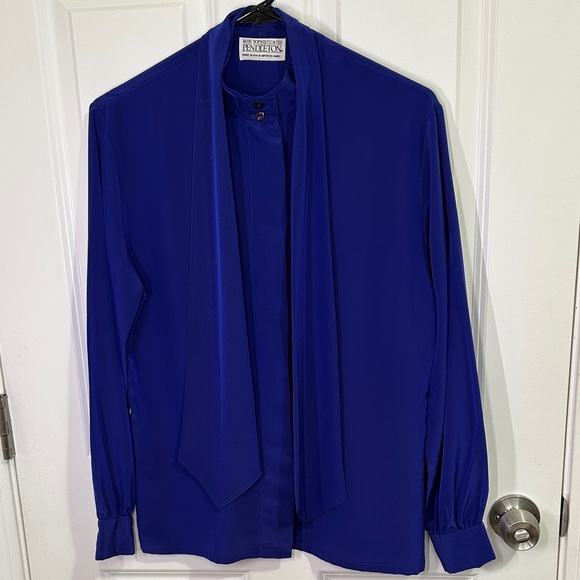Vintage 80s Pendleton Royal Blue Button Down with Bow Size 6 - Picture 4 of 6